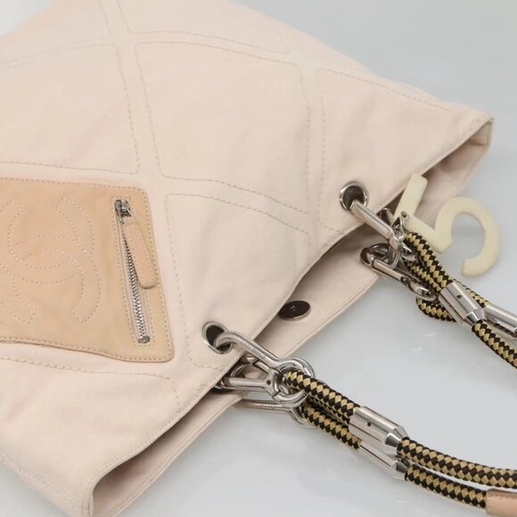 CHANEL COCO Mark Tote Bag No.5 Canvas White Silver CC Auth gh524 - Picture 6 of 16